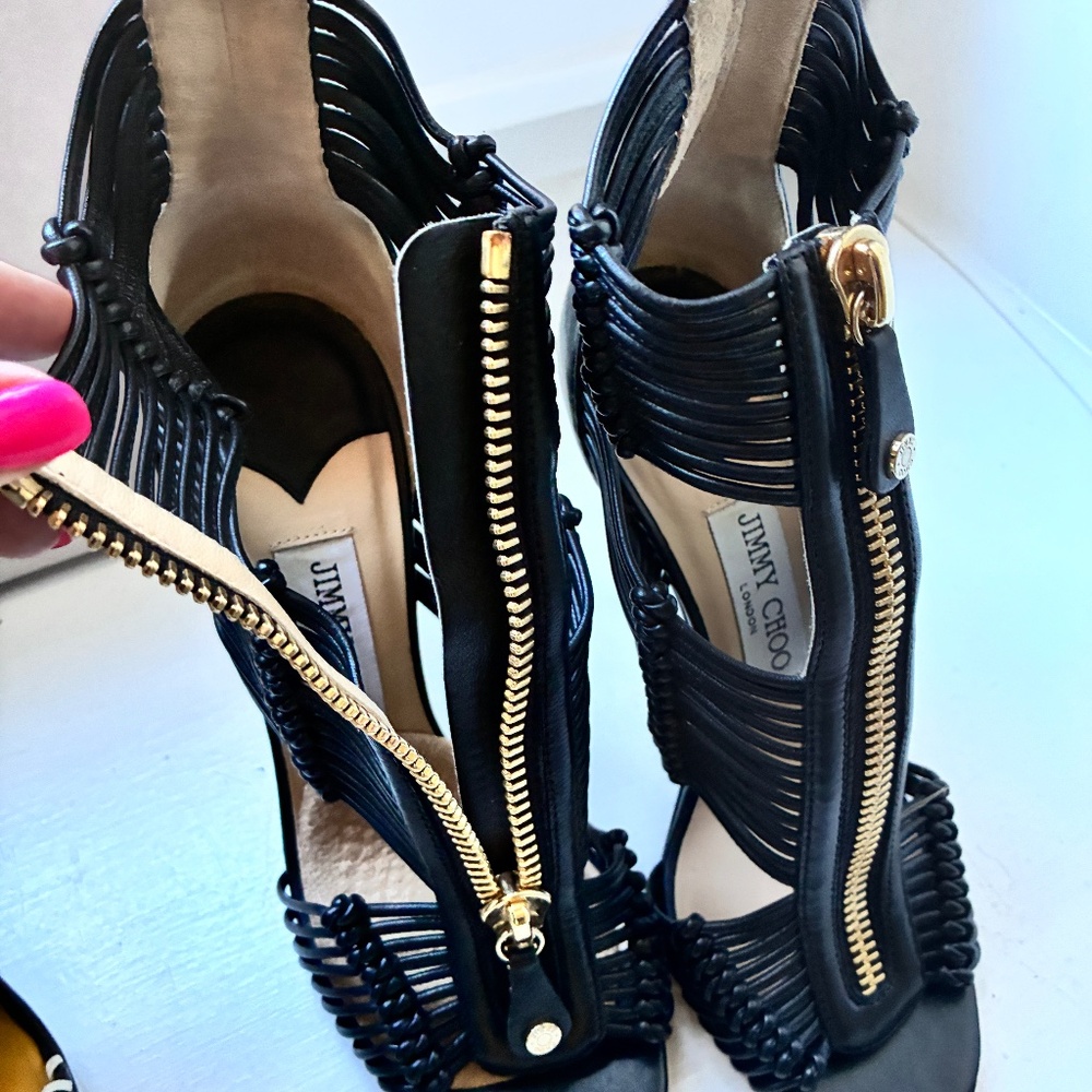 Jimmy Choo Kattie Zip-Front Strap Sandals Size 36